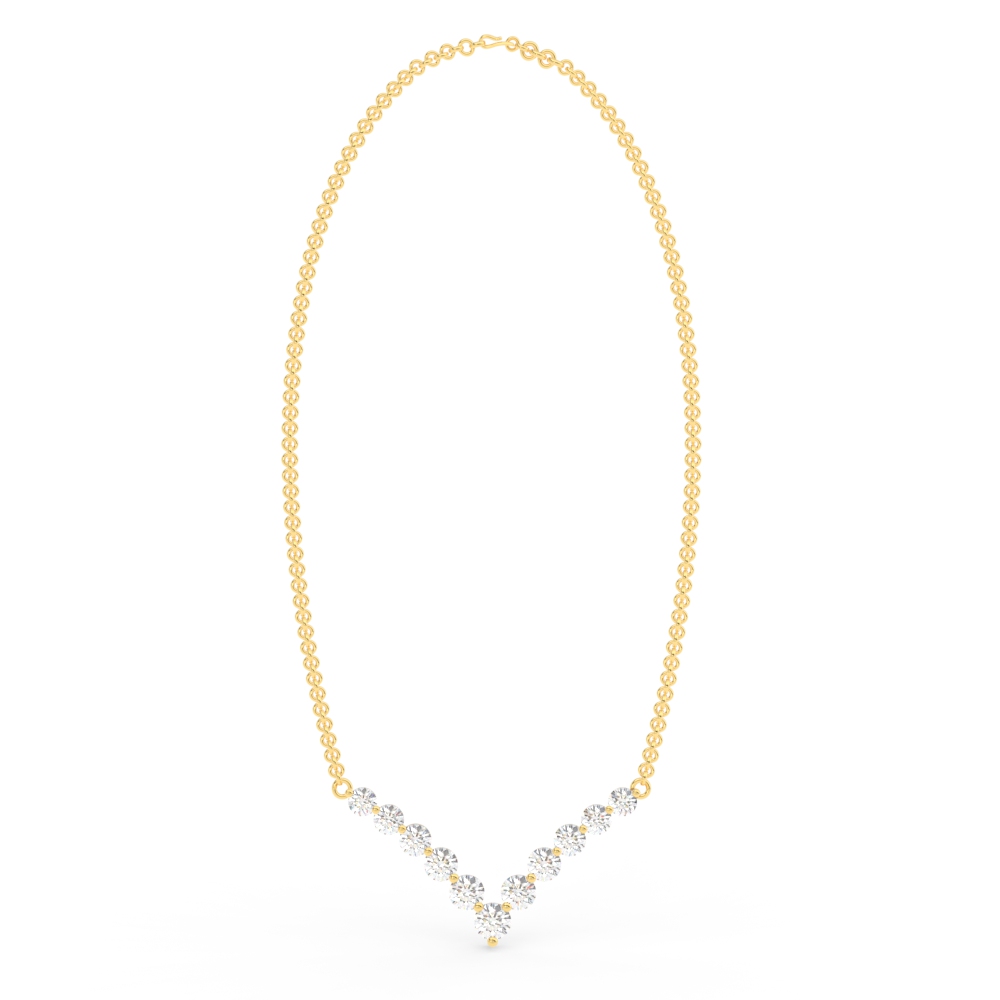 0.25 Carat Affordable V Diamond Necklace with White Diamond in 14K Yellow Gold